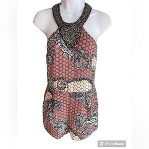 💗Matilda Paisley Print Romper Beaded Neckline